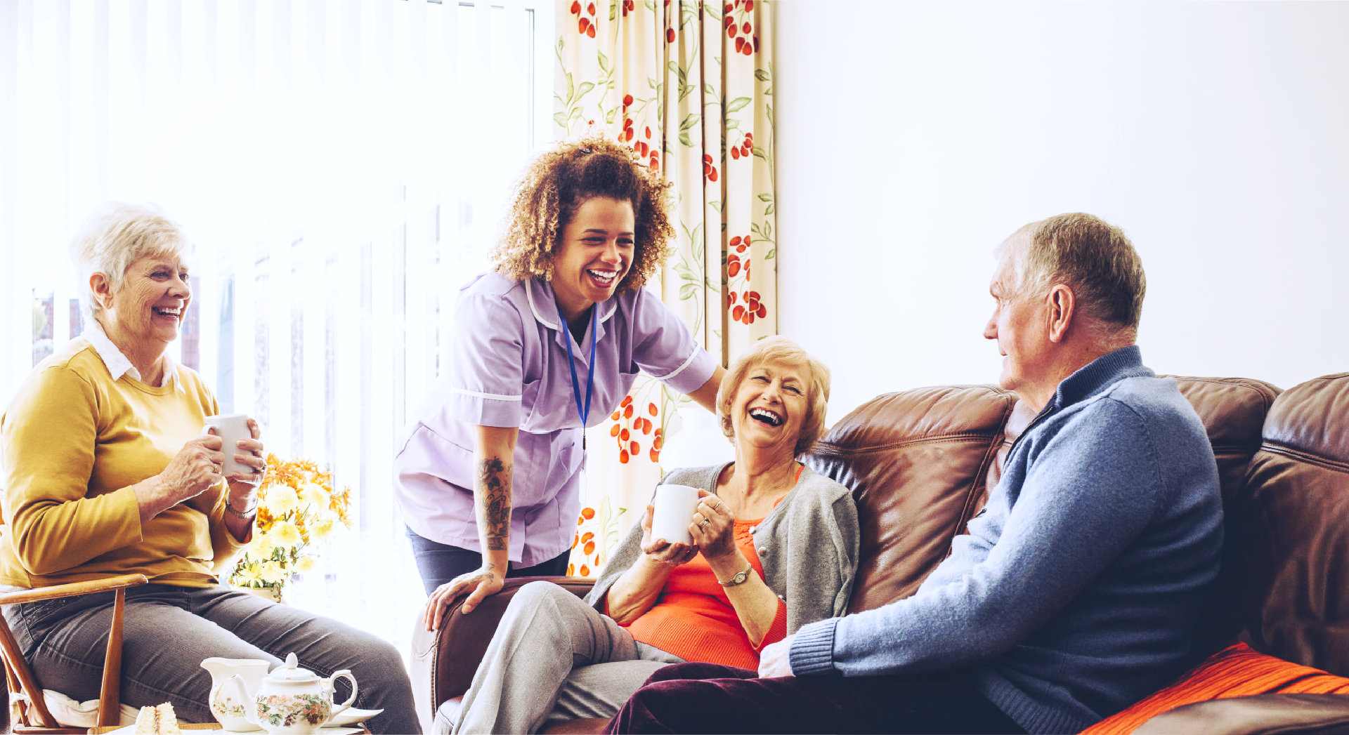 caregiver checking heartbeat of old woman