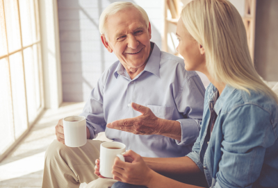 old man talking to the young woman 